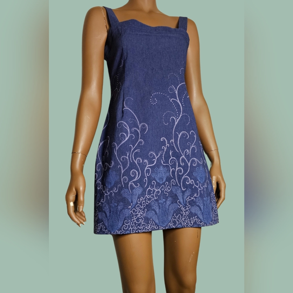 Vintage Morgan de Toi mini dress denim looking material size M stretchy